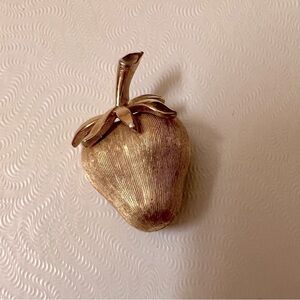 Vintage Crown Trifari Brushed Gold Tone Strawberry Brooch